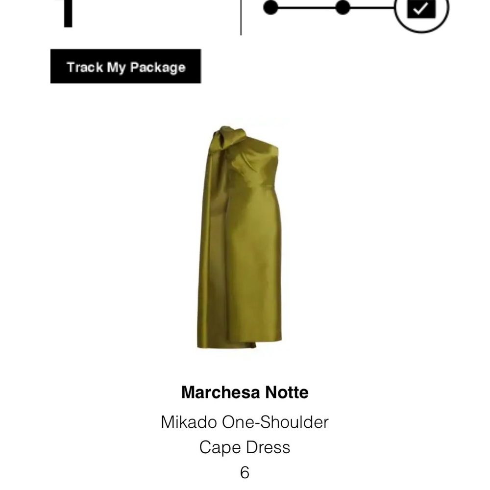 Marchesa Notte Olive One-Shoulder Cape Dress